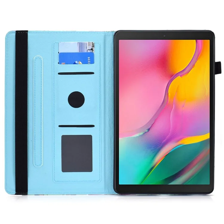 Per Samsung Galaxy Tab A 10.1 (2019) T510 / T515 Custodia Tablet con Stampa a Motivi PU Pelle Slot per Carte Stand Cover con Fascia Elastica - Farfalla