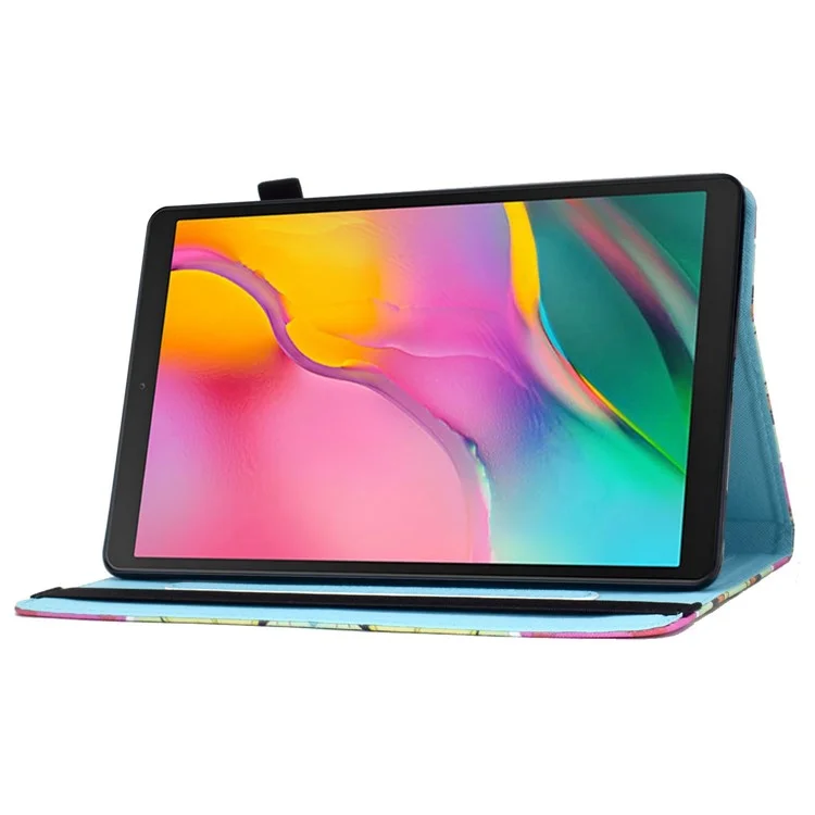 Per Samsung Galaxy Tab A 10.1 (2019) T510 / T515 Custodia Tablet con Stampa a Motivi PU Pelle Slot per Carte Stand Cover con Fascia Elastica - Farfalla