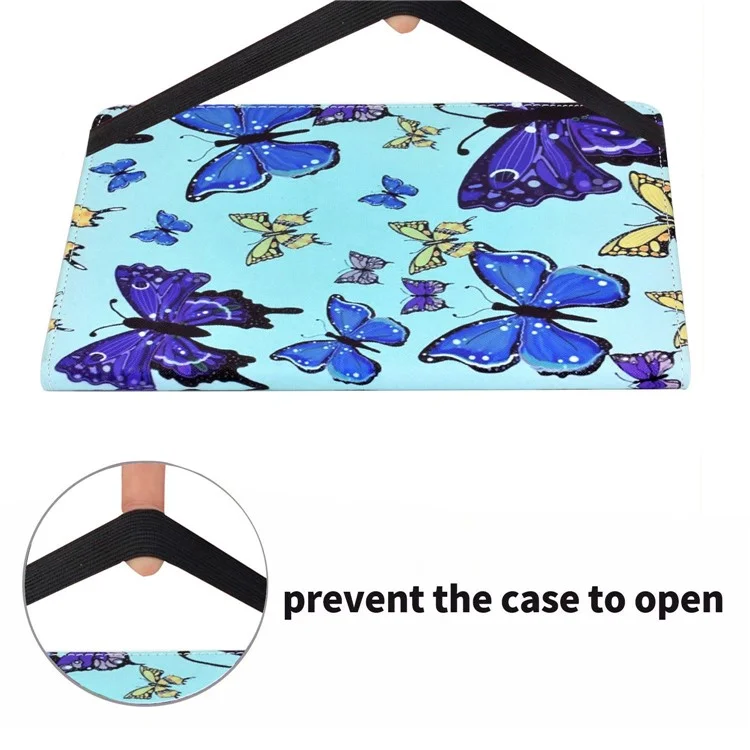 Per Samsung Galaxy Tab A 10.1 (2019) T510 / T515 Custodia Tablet con Stampa a Motivi PU Pelle Slot per Carte Stand Cover con Fascia Elastica - Farfalla