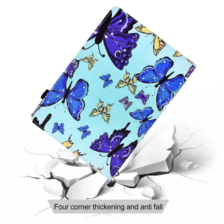 Per Samsung Galaxy Tab A 10.1 (2019) T510 / T515 Custodia Tablet con Stampa a Motivi PU Pelle Slot per Carte Stand Cover con Fascia Elastica - Farfalla