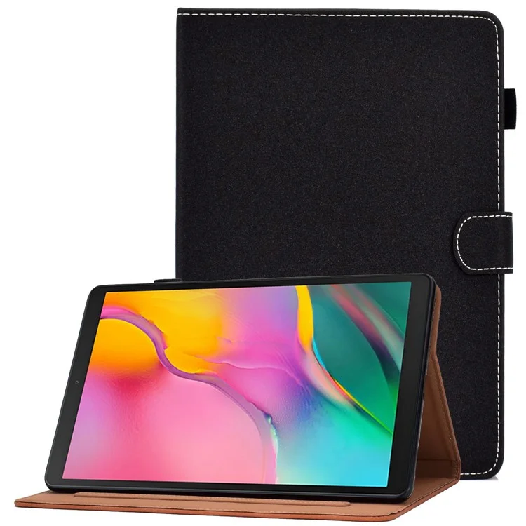 For Samsung Galaxy Tab A 10.1 (2019) T510 / T515 PU Leather Solid Color Tablet Case Magnetic Clasp Adjustable Stand Cover with Card Slots - Black