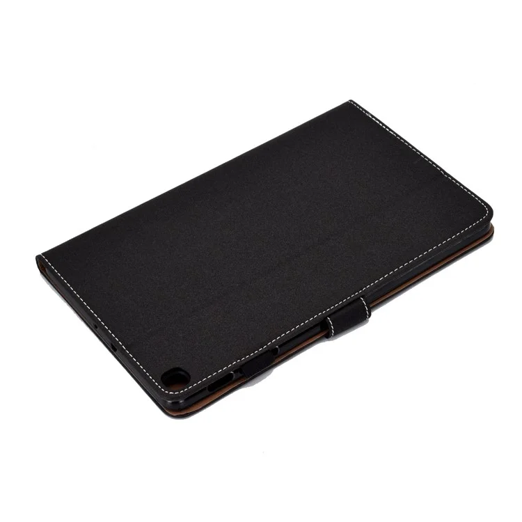 For Samsung Galaxy Tab A 10.1 (2019) T510 / T515 PU Leather Solid Color Tablet Case Magnetic Clasp Adjustable Stand Cover with Card Slots - Black