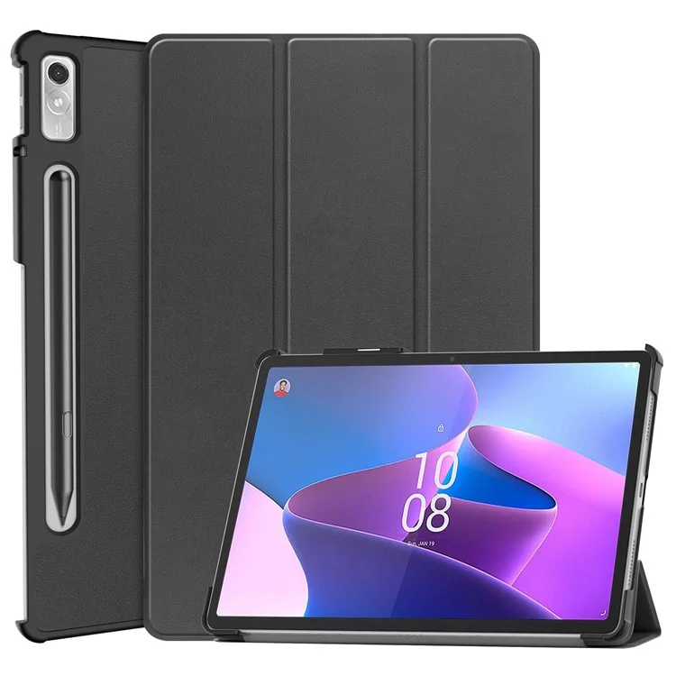 Para Lenovo Tab P11 Pro Gen 2 Estuche con Soporte Plegable Tri-fold de Cuero PU Función de Activación / Suspensión Automática Cubierta a Prueba de Caídas - Negro