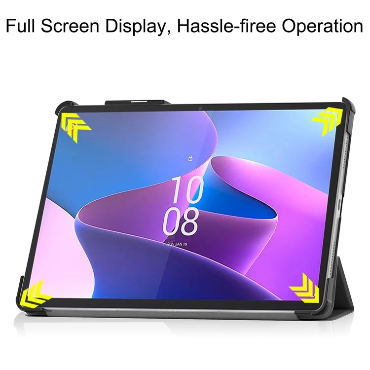 For Lenovo Tab P11 Pro Gen 2 Tri-fold Stand PU Leather Tablet Case Auto Wake / Sleep Function Drop-proof Cover - Black