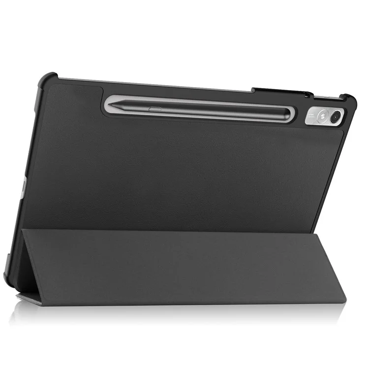 Para Lenovo Tab P11 Pro Gen 2 Tri-fold Stand PU Cuero de Cuero Estuche Auto Wake / Cubierta a Prueba de Gota de Función de Sueño - Negro