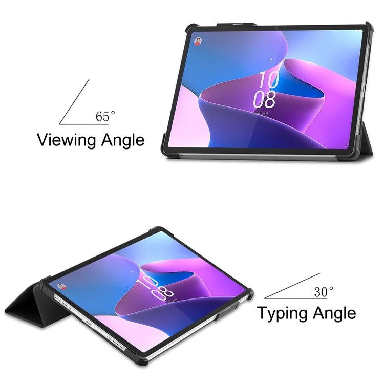 Para Lenovo Tab P11 Pro Gen 2 Estuche con Soporte Plegable Tri-fold de Cuero PU Función de Activación / Suspensión Automática Cubierta a Prueba de Caídas - Negro