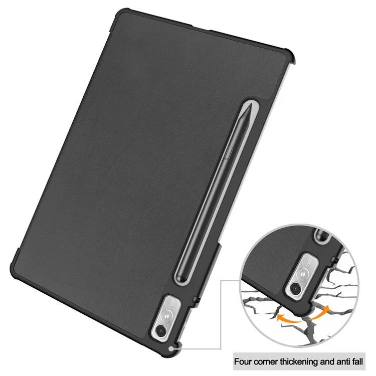 Para Lenovo Tab P11 Pro Gen 2 Tri-fold Stand PU Cuero de Cuero Estuche Auto Wake / Cubierta a Prueba de Gota de Función de Sueño - Negro