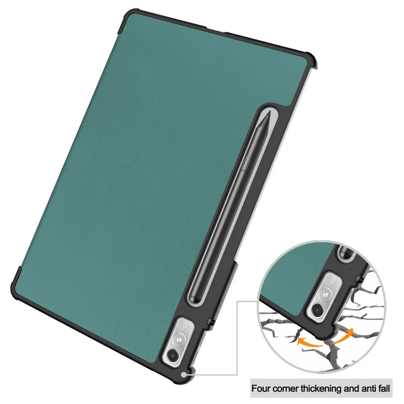 For Lenovo Tab P11 Pro Gen 2 Tri-fold Stand PU Leather Tablet Case Auto Wake / Sleep Function Drop-proof Cover - Blackish Green