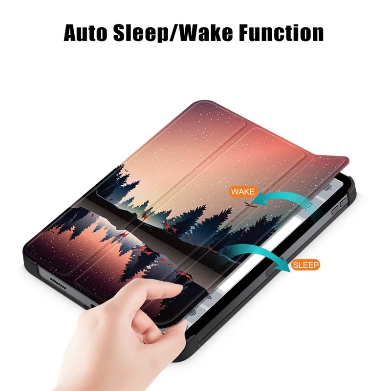 Custodia protettiva con stampa per iPad (2025) / 10,9 (2022), in ecopelle con motivo a cielo stellato, anti-caduta, con funzione di accensione/spegnimento automatica e supporto triplo per tablet