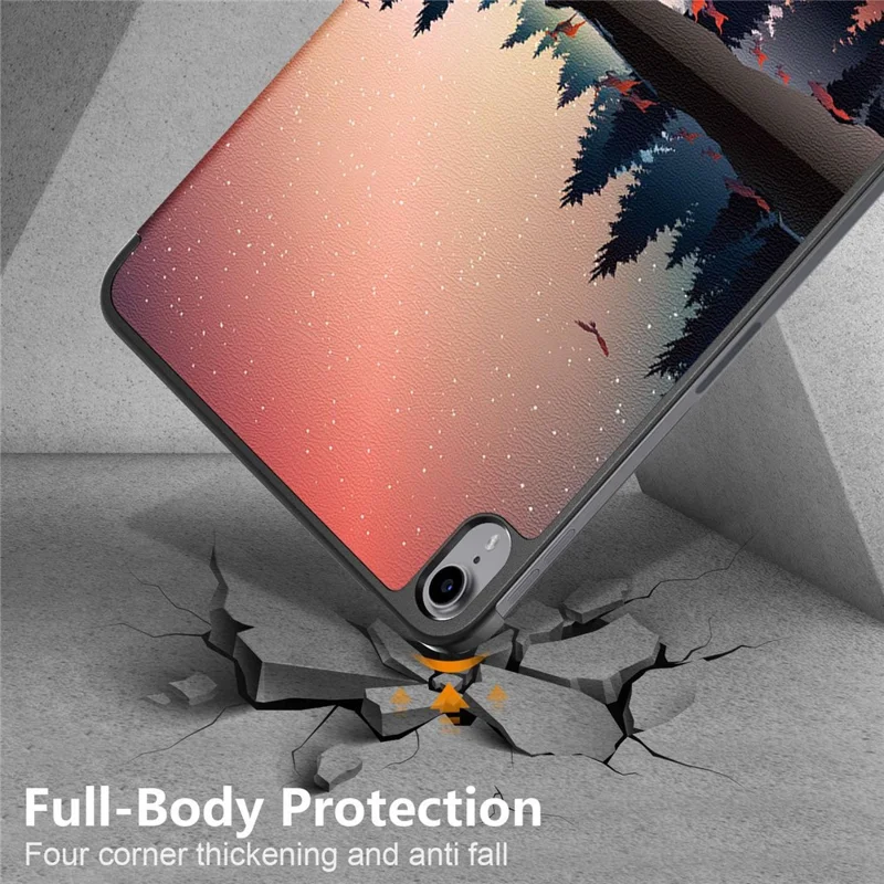 Custodia protettiva con stampa per iPad (2025) / 10,9 (2022), in ecopelle con motivo a cielo stellato, anti-caduta, con funzione di accensione/spegnimento automatica e supporto triplo per tablet