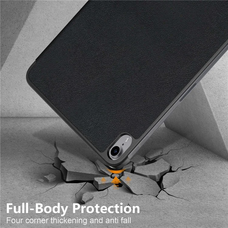 For iPad (2025) / 10.9 (2022) PU Leather Tablet Case Trifold Stand Full Protection Tablet Cover - Black