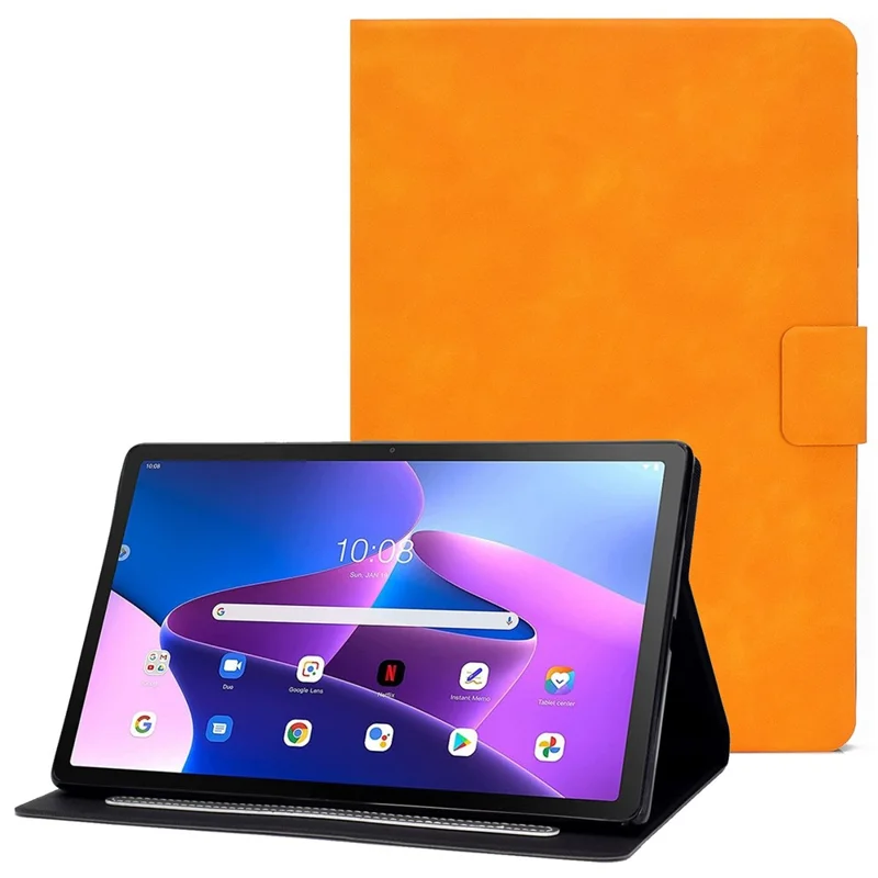 For Lenovo M10 FHD REL / M10 Plus X606F PU Leather Tablet Shell Cover  Solid Color Folio Stand Magnetic Protective Case with Card Slots - Orange