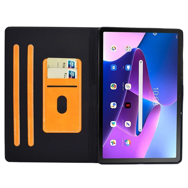 For Lenovo M10 FHD REL / M10 Plus X606F PU Leather Tablet Shell Cover  Solid Color Folio Stand Magnetic Protective Case with Card Slots - Orange