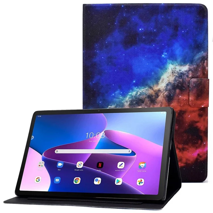 Für Lenovo M10 FHD Rel / Tab M10 Plus TB-X606F Muster Drucktablette Hülle Kartenhalter PU Lederständer Cover - Sternenklarer Himmel