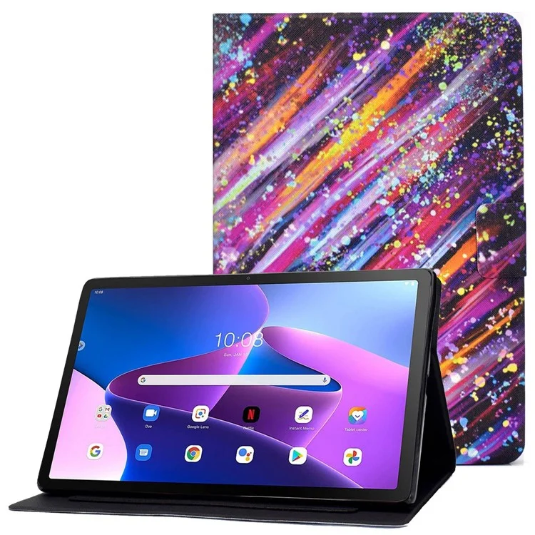 For Lenovo M10 FHD REL / Tab M10 Plus TB-X606F Pattern Printing Tablet Case Card Holder PU Leather Stand Cover - Meteor