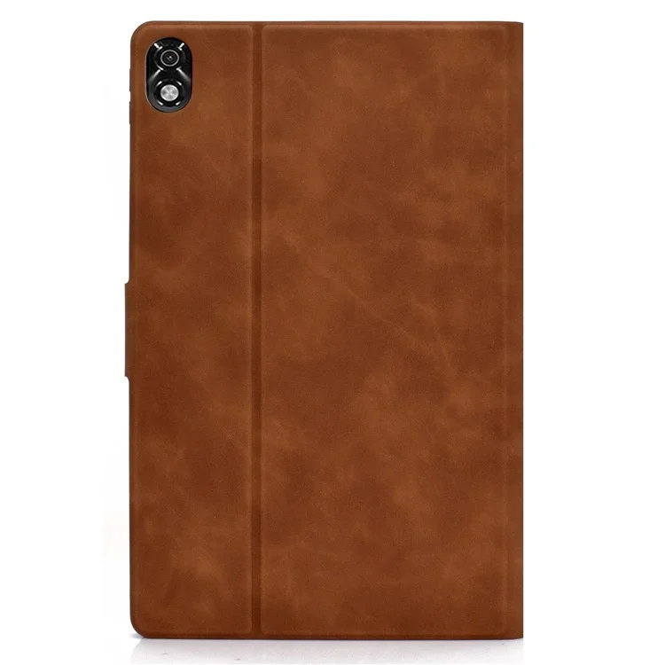For Lenovo Legion Y700 TB-9707F Anti-Drop Tablet Case Cowhide Texture PU Leather Folio Flip Cover Well-Protection Stand Case with Card Holder - Brown