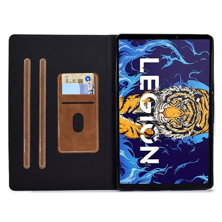 For Lenovo Legion Y700 TB-9707F Anti-Drop Tablet Case Cowhide Texture PU Leather Folio Flip Cover Well-Protection Stand Case with Card Holder - Brown