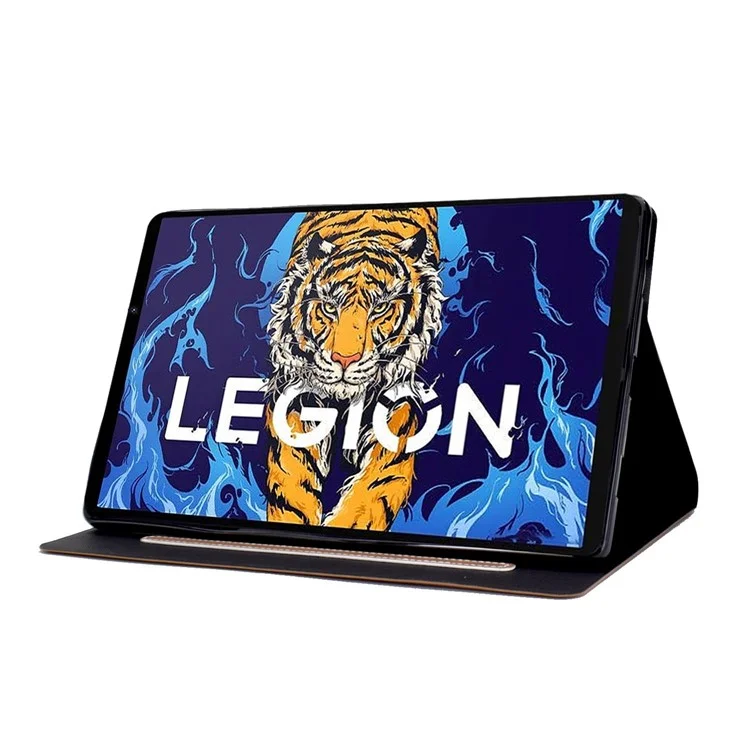 For Lenovo Legion Y700 TB-9707F Anti-Drop Tablet Case Cowhide Texture PU Leather Folio Flip Cover Well-Protection Stand Case with Card Holder - Brown