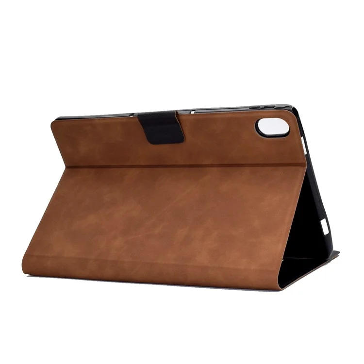 For Lenovo Legion Y700 TB-9707F Anti-Drop Tablet Case Cowhide Texture PU Leather Folio Flip Cover Well-Protection Stand Case with Card Holder - Brown