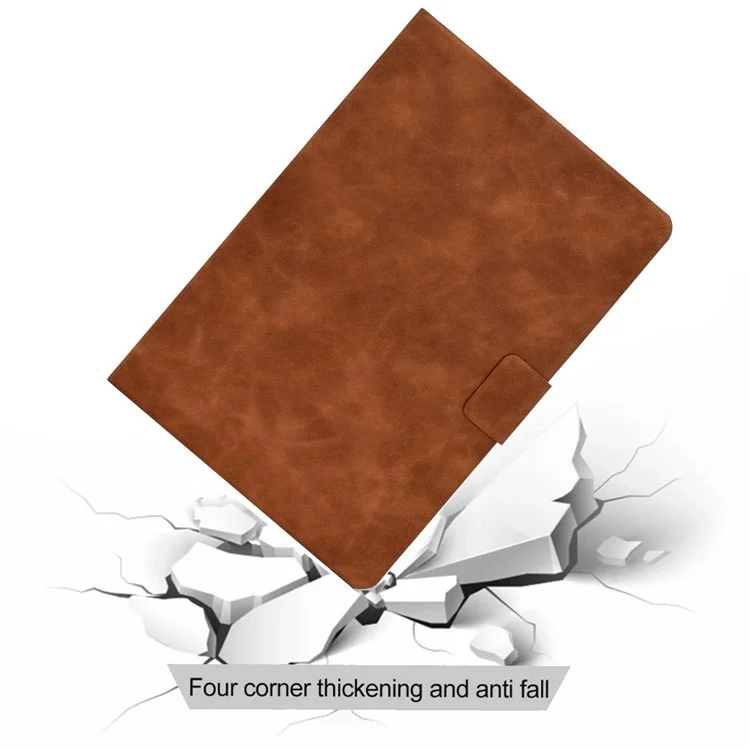 For Lenovo Legion Y700 TB-9707F Anti-Drop Tablet Case Cowhide Texture PU Leather Folio Flip Cover Well-Protection Stand Case with Card Holder - Brown