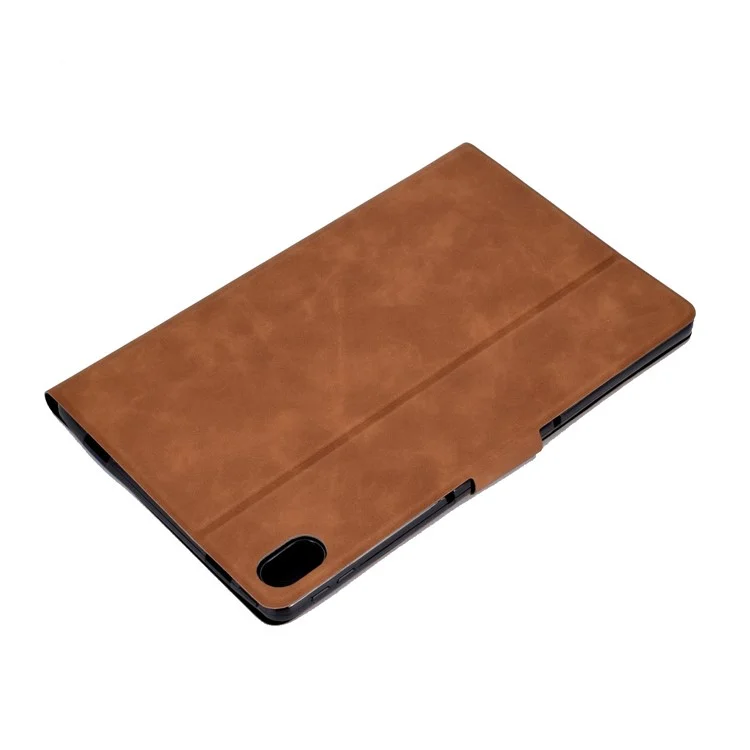 For Lenovo Legion Y700 TB-9707F Anti-Drop Tablet Case Cowhide Texture PU Leather Folio Flip Cover Well-Protection Stand Case with Card Holder - Brown