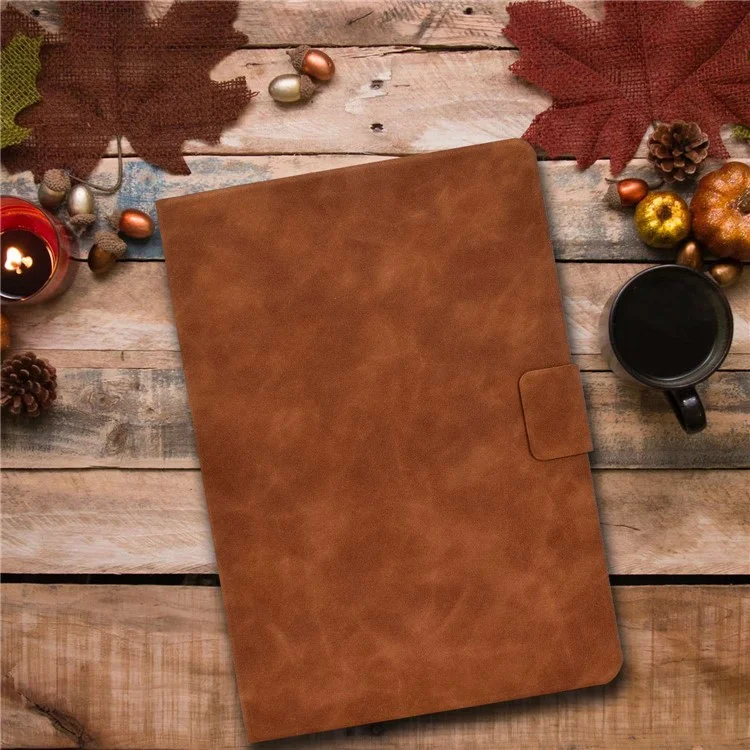 For Lenovo Legion Y700 TB-9707F Anti-Drop Tablet Case Cowhide Texture PU Leather Folio Flip Cover Well-Protection Stand Case with Card Holder - Brown