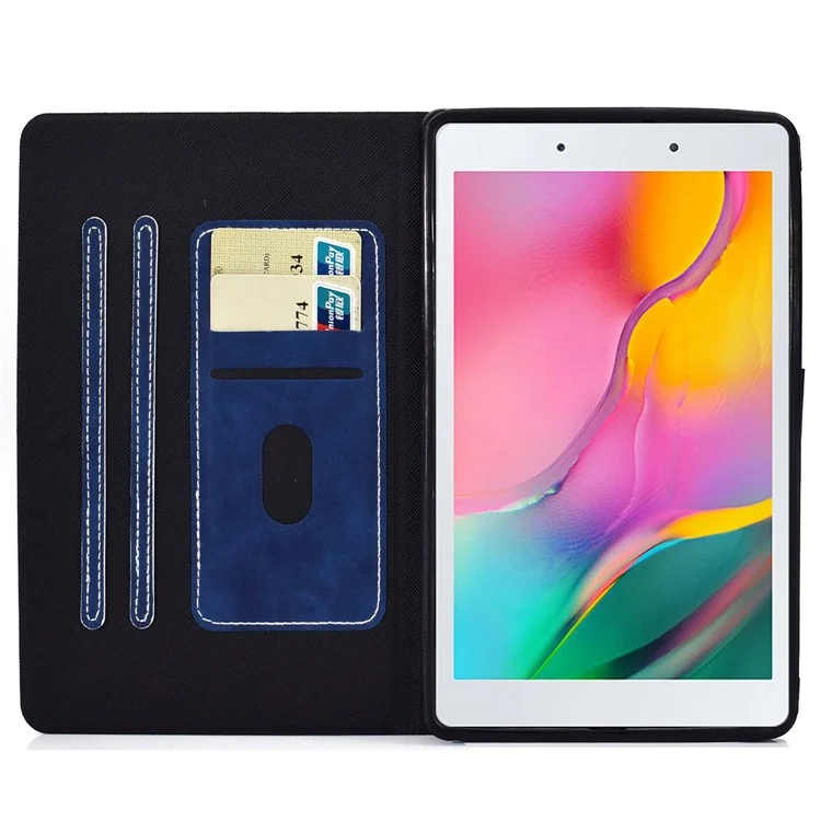 Для Samsung Galaxy Tab A 8.0 (2019) SM-T290 (Wi-Fi) / SM-T295 (LTE) Антифлянный Таблетка Корпус-корпус Текстура Кожи Кожа Кожа Фолио-крышки с Держателем Карты с Держателем Карты - Синий
