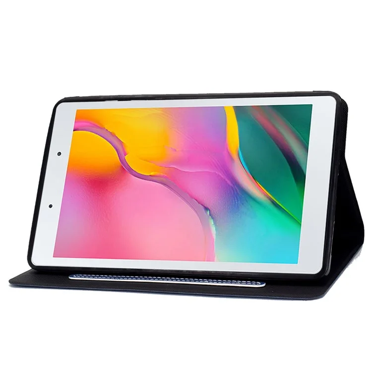Для Samsung Galaxy Tab A 8.0 (2019) SM-T290 (Wi-Fi) / SM-T295 (LTE) Антифлянный Таблетка Корпус-корпус Текстура Кожи Кожа Кожа Фолио-крышки с Держателем Карты с Держателем Карты - Синий