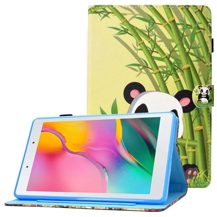 For Samsung Galaxy Tab A 8.0 (2019) SM-T290 (Wi-Fi) / SM-T295 (LTE) Pattern Printing Stitching Line Tablet Case PU Leather Card Slots Flip Stand Cover - Panda