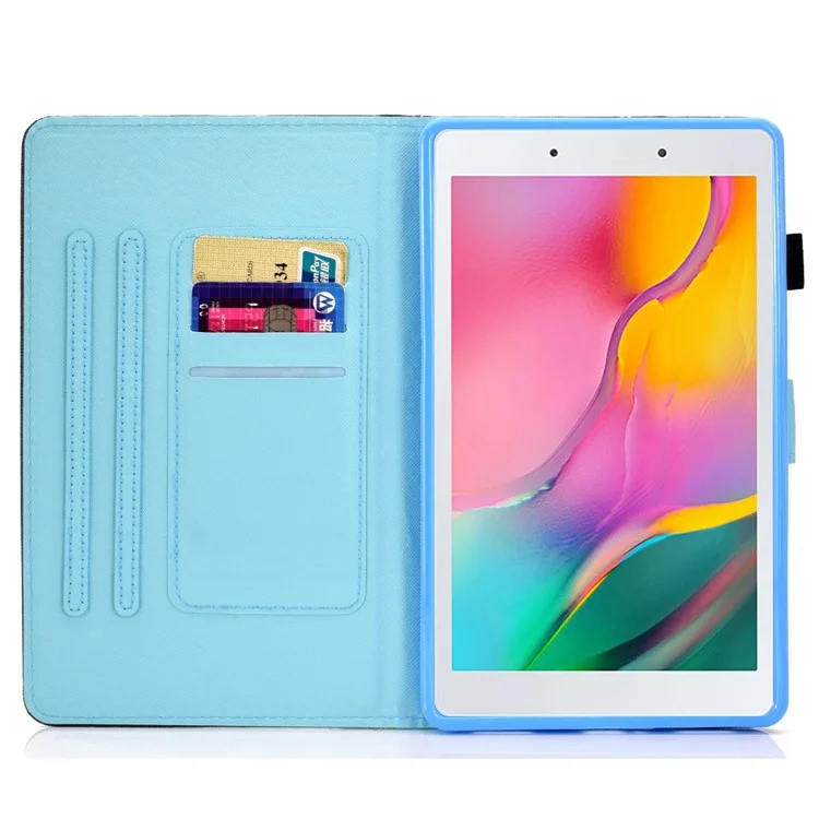 For Samsung Galaxy Tab A 8.0 (2019) SM-T290 (Wi-Fi) / SM-T295 (LTE) Pattern Printing Stitching Line Tablet Case PU Leather Card Slots Flip Stand Cover - Panda