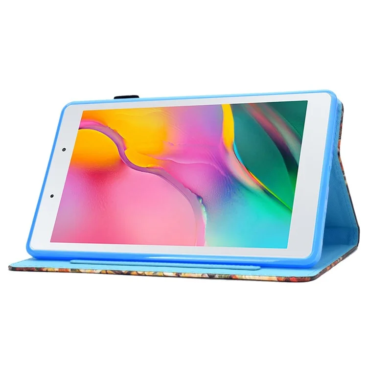 For Samsung Galaxy Tab A 8.0 (2019) SM-T290 (Wi-Fi) / SM-T295 (LTE) Pattern Printing Stitching Line Tablet Case PU Leather Card Slots Flip Stand Cover - Panda