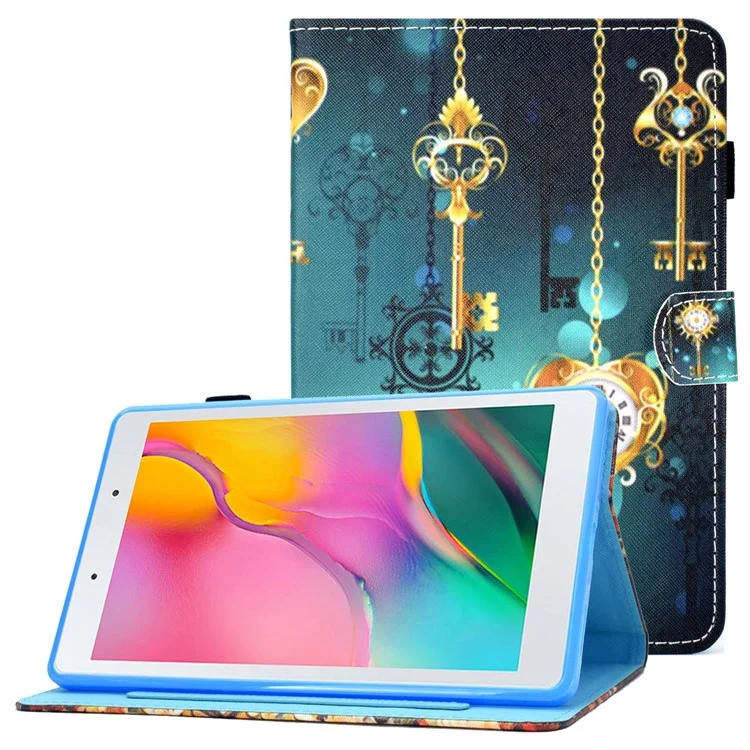For Samsung Galaxy Tab A 8.0 (2019) SM-T290 (Wi-Fi) / SM-T295 (LTE) Pattern Printing Stitching Line Tablet Case PU Leather Card Slots Flip Stand Cover - Clock
