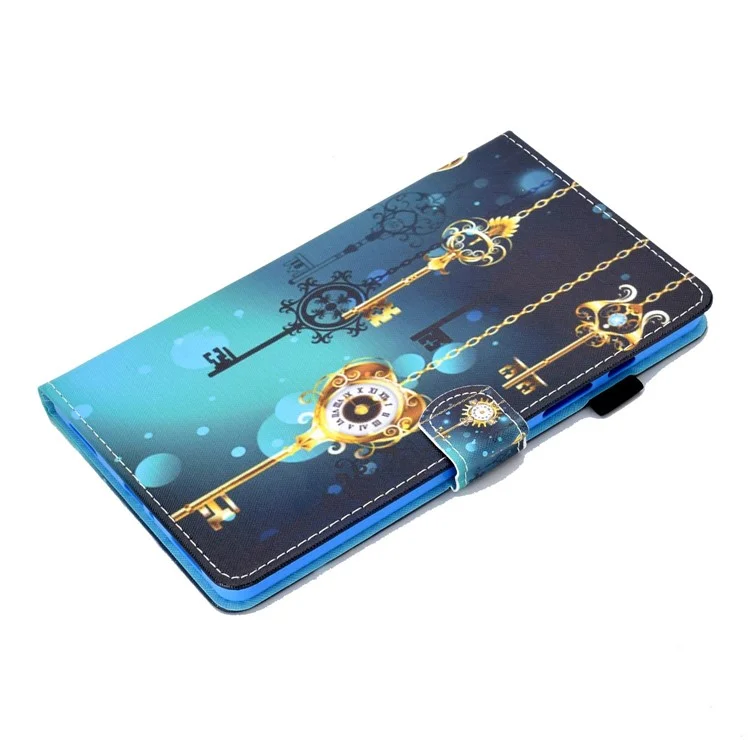 For Samsung Galaxy Tab A 8.0 (2019) SM-T290 (Wi-Fi) / SM-T295 (LTE) Pattern Printing Stitching Line Tablet Case PU Leather Card Slots Flip Stand Cover - Clock