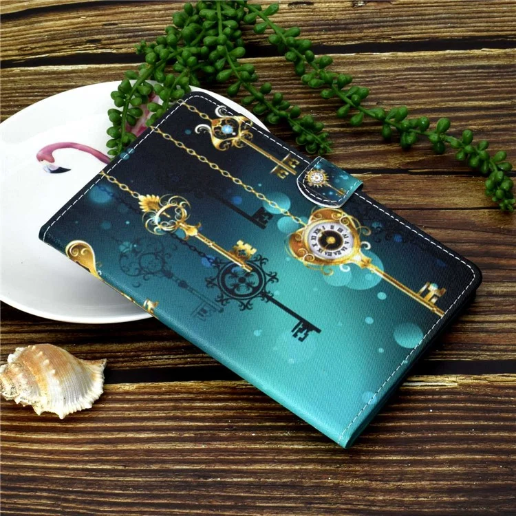 For Samsung Galaxy Tab A 8.0 (2019) SM-T290 (Wi-Fi) / SM-T295 (LTE) Pattern Printing Stitching Line Tablet Case PU Leather Card Slots Flip Stand Cover - Clock