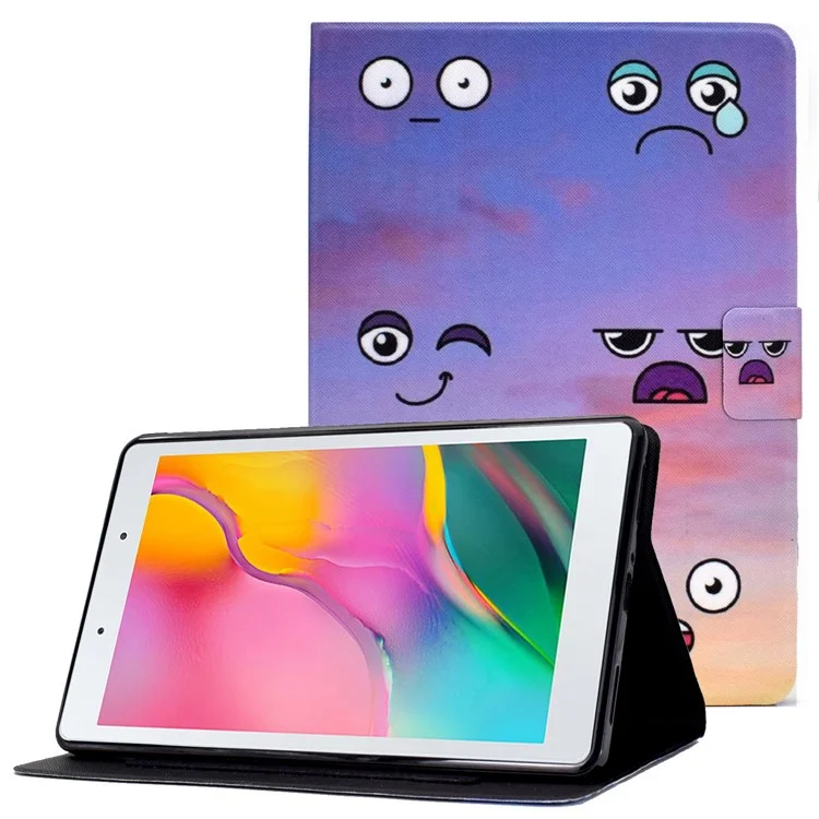 For Samsung Galaxy Tab A 8.0 (2019) SM-T290 (Wi-Fi) / SM-T295 (LTE) Pattern Printing Tablet Case PU Leather Magnetic Clasp Stand Cover with Card Pocket - Facial Expression