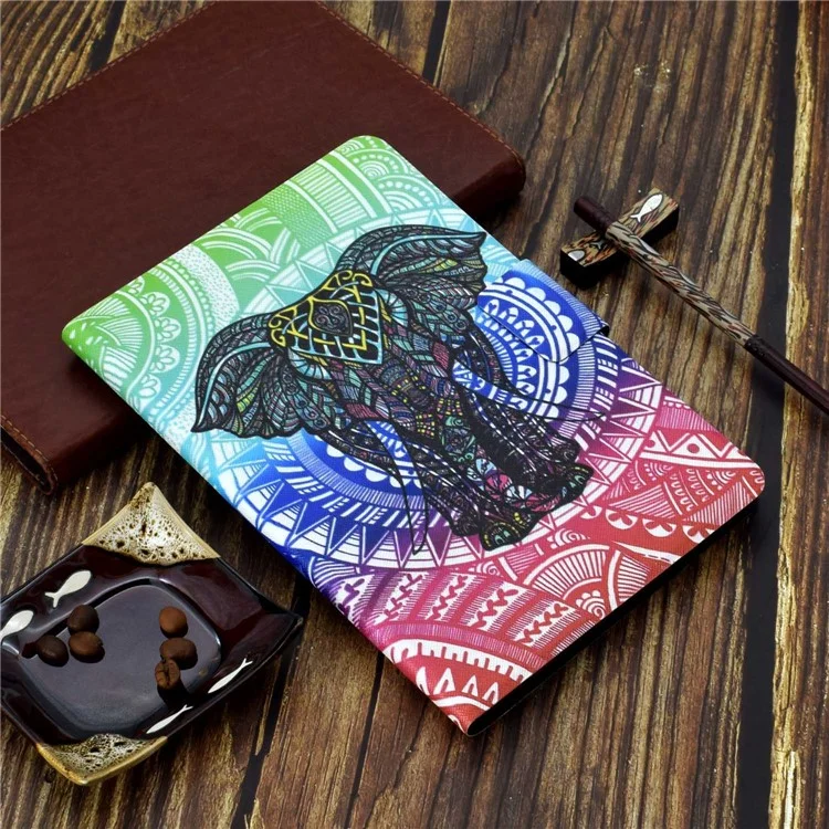 For Samsung Galaxy Tab A 8.0 SM-T350 / T355C (2015) Pattern Printing PU Leather Tablet Cover Stand Card Holder Protective Case - Elephant