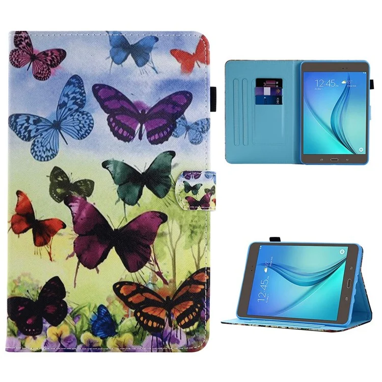 Shockproof Case for Samsung Galaxy Tab A 8.0 SM-T350 (2015) Leather Tablet Cover Stitched Pattern Printed Magnetic Cover with Stand / Card Slots - Colorful Butterfly