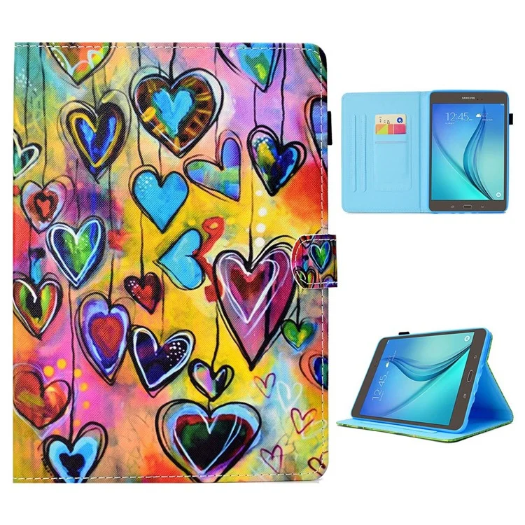 Funda resistente a los golpes para Samsung Galaxy Tab A 8.0 SM-T350 (2015) Funda de tableta de cuero con patrón cosido impreso Cubierta magnética con soporte / ranuras para tarjetas - Corazón