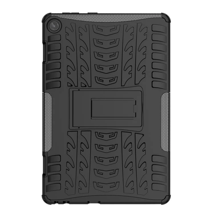 For Lenovo Tab M10 (Gen 3) TB-328FU / TB-328XU Tire Texture Anti-Slip Case Drop Protection Hybrid PC+TPU Shockproof Cover with Kickstand - Black