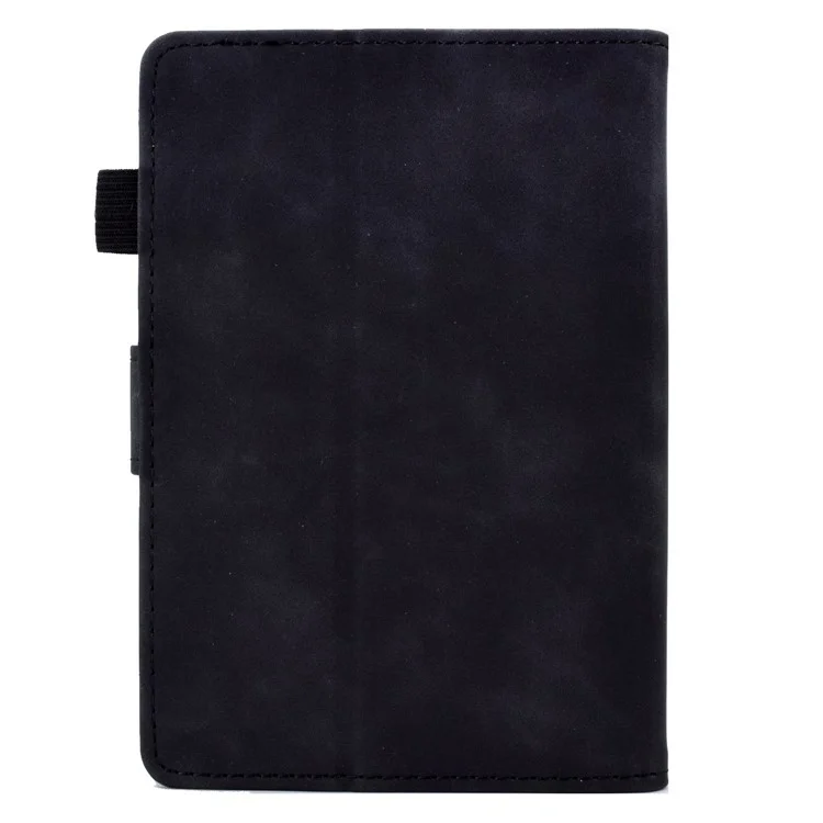 For Amazon Kindle Paperwhite (2015) / 2 (2015) / 3 (2015) / 4 (2018) Heart Shape Imprinted Solid Color PU Leather Flip Stand Protective Case with Card Slots - Black