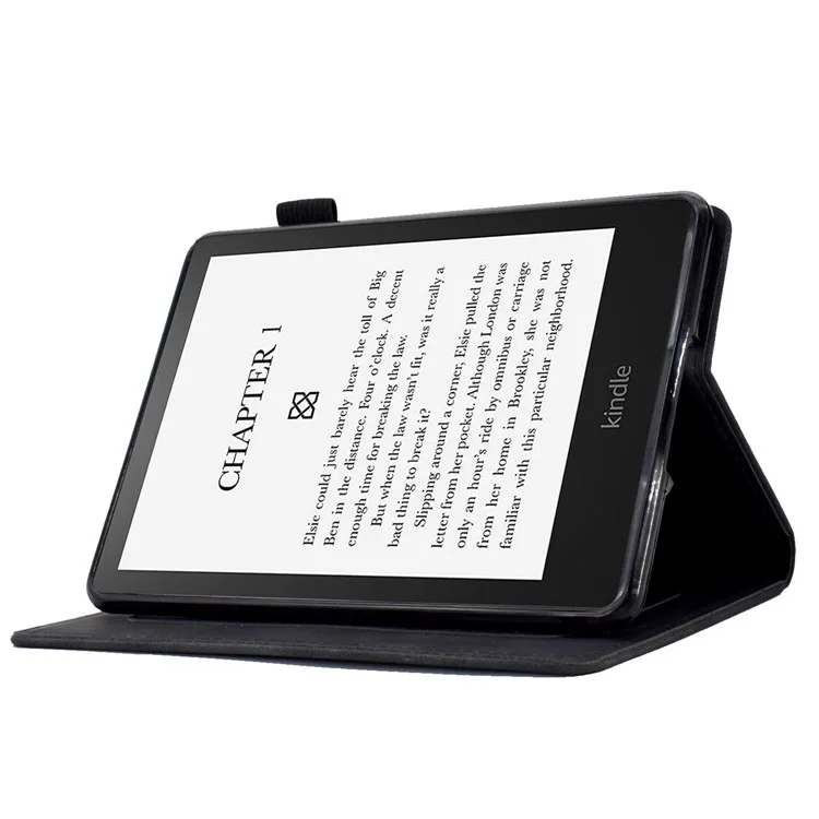 For Amazon Kindle Paperwhite (2015) / 2 (2015) / 3 (2015) / 4 (2018) Heart Shape Imprinted Solid Color PU Leather Flip Stand Protective Case with Card Slots - Black