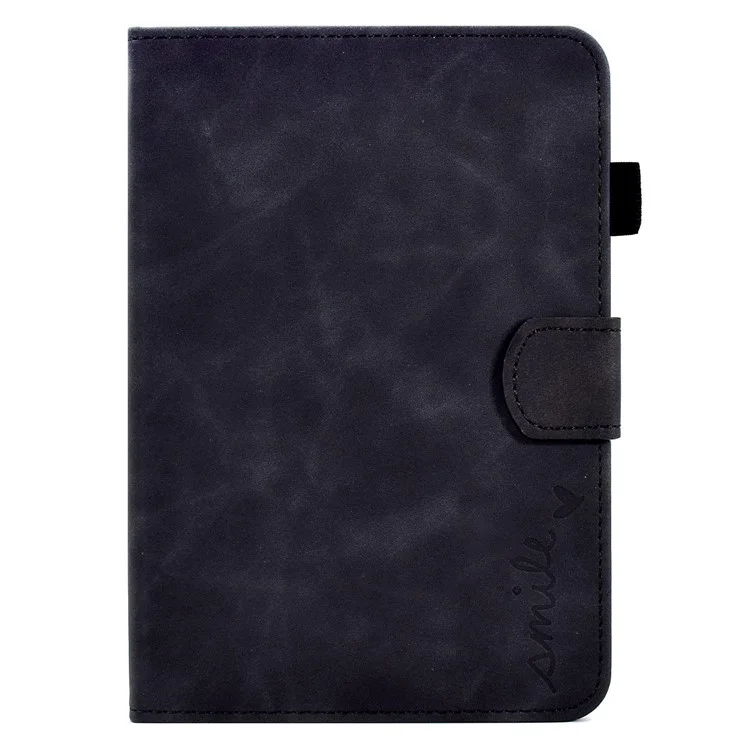 For Amazon Kindle Paperwhite (2015) / 2 (2015) / 3 (2015) / 4 (2018) Heart Shape Imprinted Solid Color PU Leather Flip Stand Protective Case with Card Slots - Black