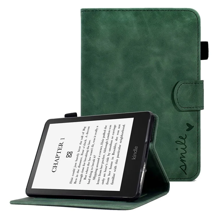 Für Amazon Kindle Paperwhite (2015) / 2 (2015) / 3 (2015) / 4 (2018) Herzförmig geprägter Einfarbiger PU-Leder-Flip-Ständer Schutzhülle mit Kartenfächern - Grün