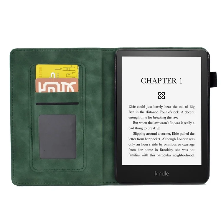 Für Amazon Kindle Paperwhite (2015) / 2 (2015) / 3 (2015) / 4 (2018) Herzförmig geprägter Einfarbiger PU-Leder-Flip-Ständer Schutzhülle mit Kartenfächern - Grün