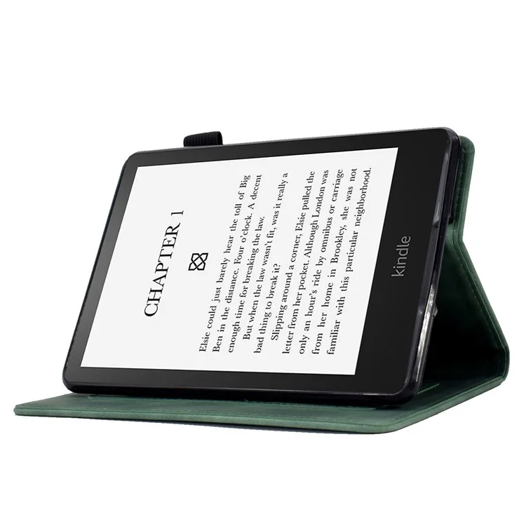 Für Amazon Kindle Paperwhite (2015) / 2 (2015) / 3 (2015) / 4 (2018) Herzförmig geprägter Einfarbiger PU-Leder-Flip-Ständer Schutzhülle mit Kartenfächern - Grün