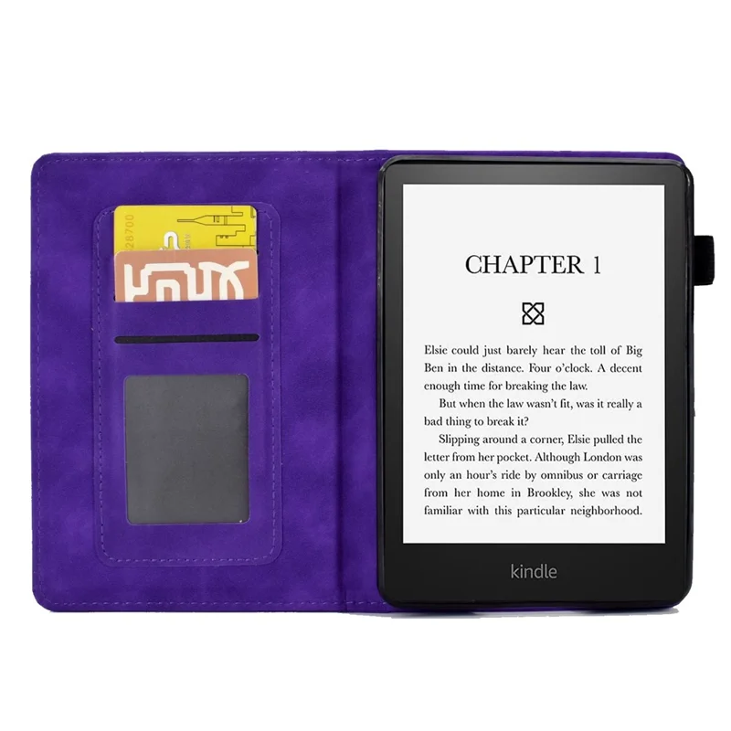 For Amazon Kindle Paperwhite (2015) / 2 (2015) / 3 (2015) / 4 (2018) Heart Shape Imprinted Solid Color PU Leather Flip Stand Protective Case with Card Slots - Purple