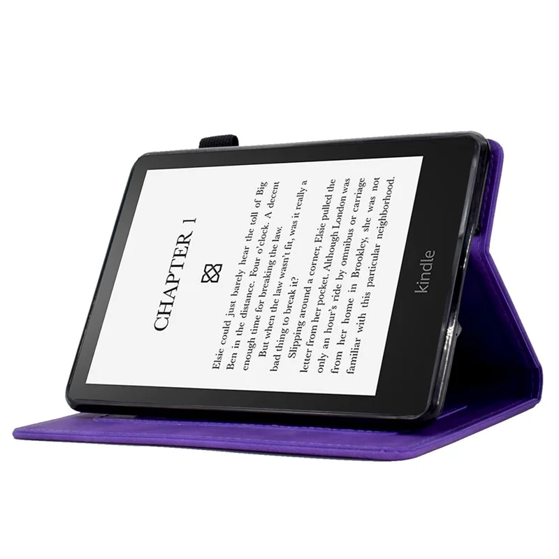 For Amazon Kindle Paperwhite (2015) / 2 (2015) / 3 (2015) / 4 (2018) Heart Shape Imprinted Solid Color PU Leather Flip Stand Protective Case with Card Slots - Purple