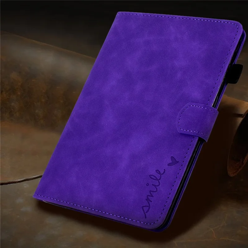 For Amazon Kindle Paperwhite (2015) / 2 (2015) / 3 (2015) / 4 (2018) Heart Shape Imprinted Solid Color PU Leather Flip Stand Protective Case with Card Slots - Purple