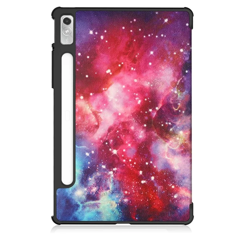 For Lenovo Tab P11 Pro Gen 2 Tri-Fold Stand Tablet Case Pattern Printing PU Leather Auto Wake / Sleep Cover with Pencil Holder - Milky Way Nebula
