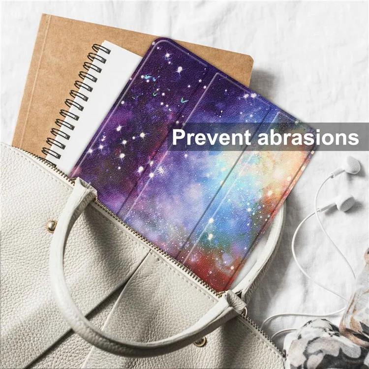 For Lenovo Tab P11 Pro Gen 2 Tri-Fold Stand Tablet Case Pattern Printing PU Leather Auto Wake / Sleep Cover with Pencil Holder - Milky Way Nebula